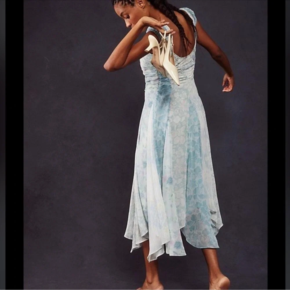 Free People Heart to Heart Floral Midi Dress in Ocean Combo - Picture 2 of 3